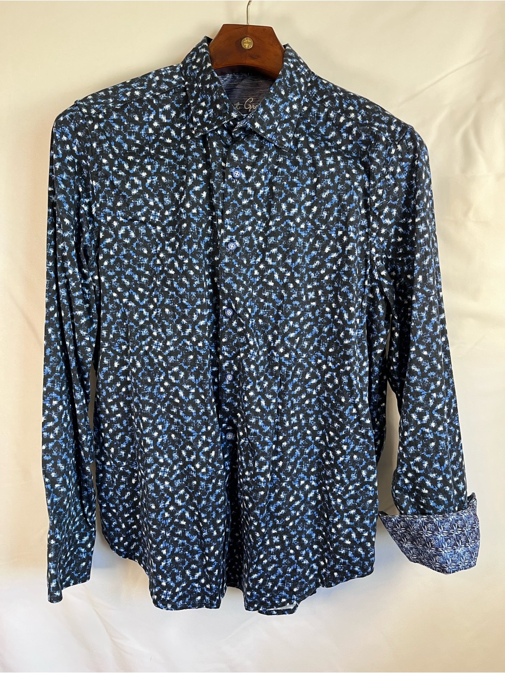 Robert Graham XL Classic Fit Blue Black Abstract Print Flip Cuff Button Shirt